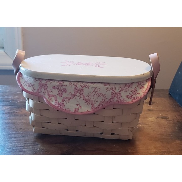 Longaberger Oval Basket - W/ White Wash - Signed MSB 2005 - Horizon of Hope - Picture 3 of 12